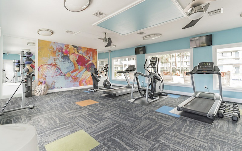 Large fitness center with big windows 